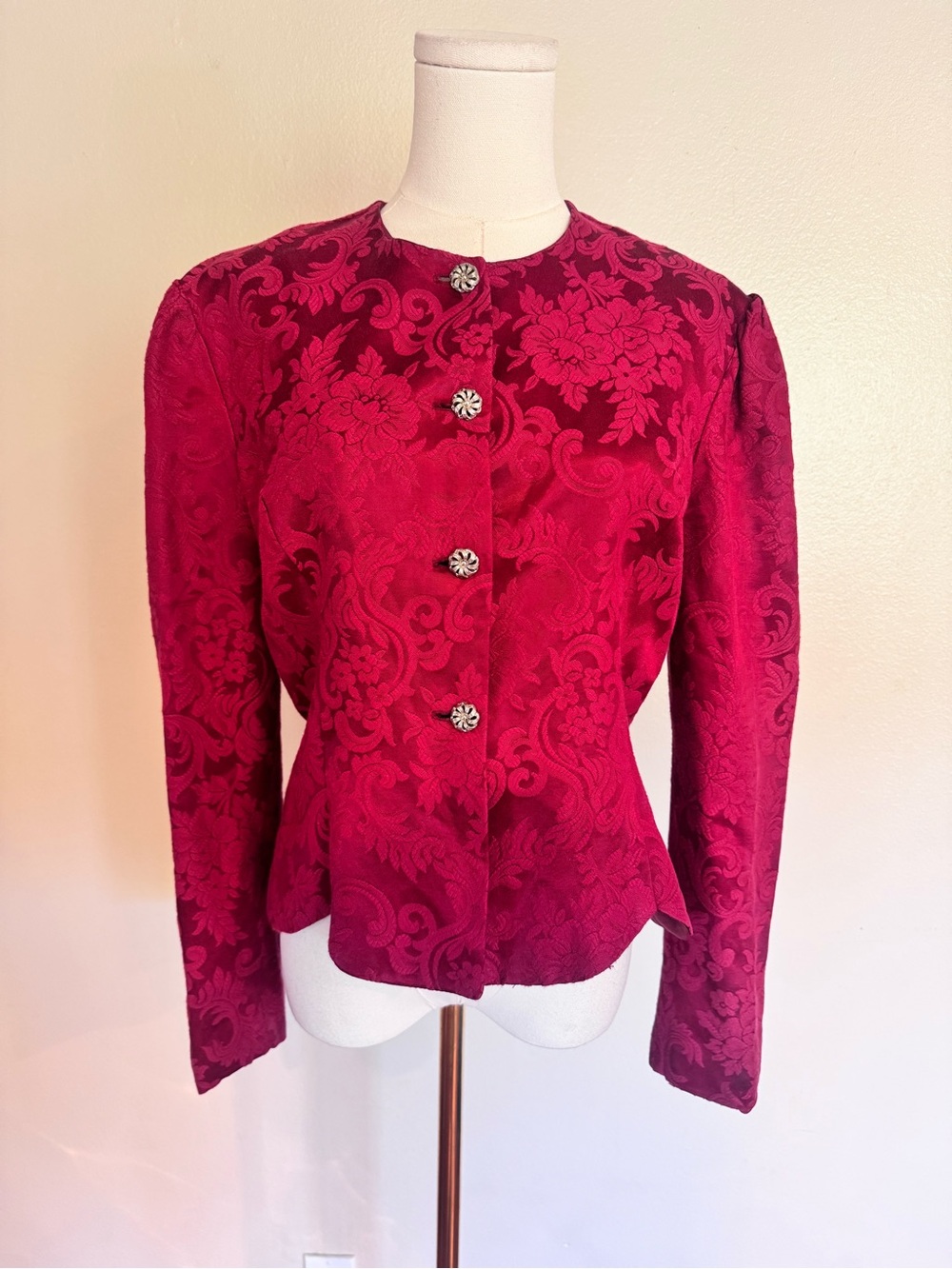 Vintage 80s Scott McClintock Red Brocade Puff Sleeve Evening Jacket